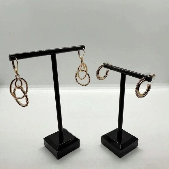 Emberly set of 2 - small gold earrings sets hoops and dangle NEW - Picture 4 of 8